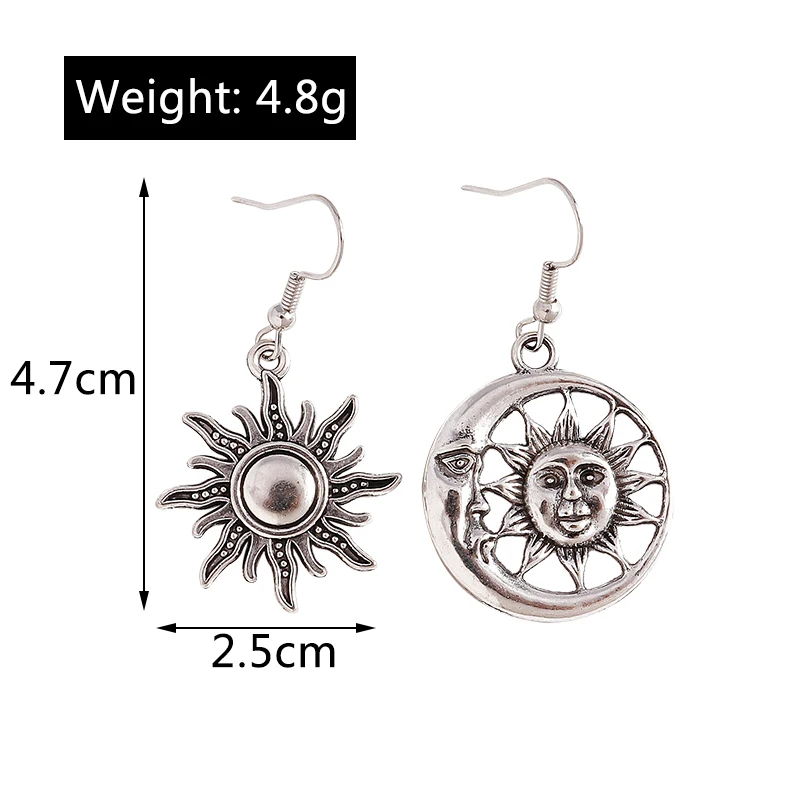 Ethnische Legierungs-Sonnen-Mond-Ohrhänger für Frauen und Mädchen, Party- und Festivalschmuck, Geschenke – Detail 2
