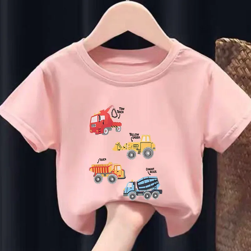 New boys' summer short sleeve Modal fabric engineering car printed children's T-shirt tops clothes