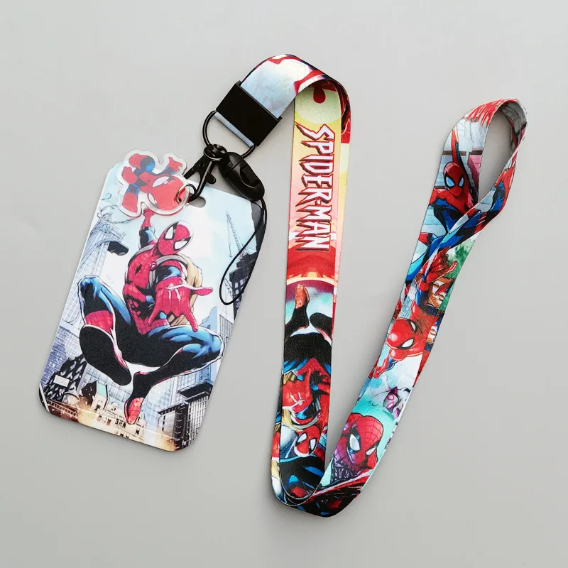 Marvel Cartoon Animation Superhero Spider-Man Push-fit Card Holder Student Campus Card Polyester Hanging Lanyard Badge Meal Card view 2
