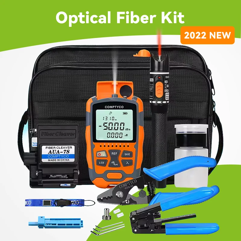 COMPTYCO FTTH Fiber Optic Tool Kit with Fiber Cleaver -50~+26dBm AUA-M5 3 in 1 MIni Optical Power Meter Visual Fault Locator10mw