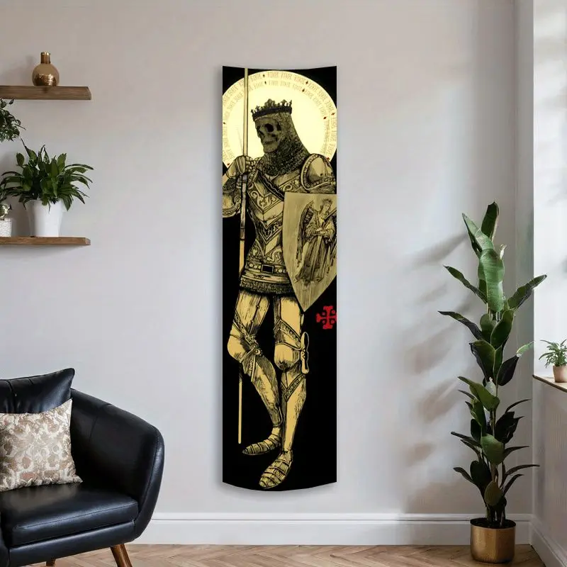 VIKAMA Skull Knight Armor Art Vertical Tapestry Hanging for Wall Decor Bedroom Room Cozy Aesthetic Stylish Home Decor