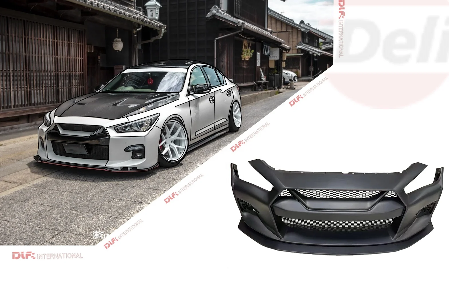 DLF New Design High Quality Bumper Kit for Infiniti Q50 V37 Upgrade LB Style Glass Fiber Front Bumper Kit