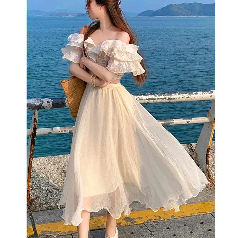 

Tulle Skirts New High-waisted Balloon Skirt A-line Korean Fashion Women's Clothing Trend 2024 Cute Clothes Beach Mid-Length Rave