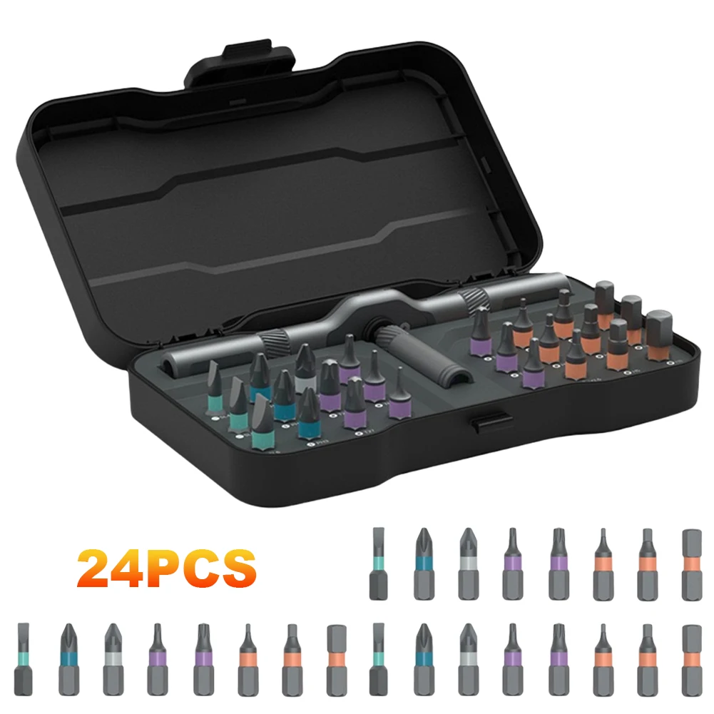 Multi-Purpose 24 In 1 Ratchet Wrench Screwdriver W/ Detachable Ratchet Handle for Furniture Computer Laptop PC and Bicycle