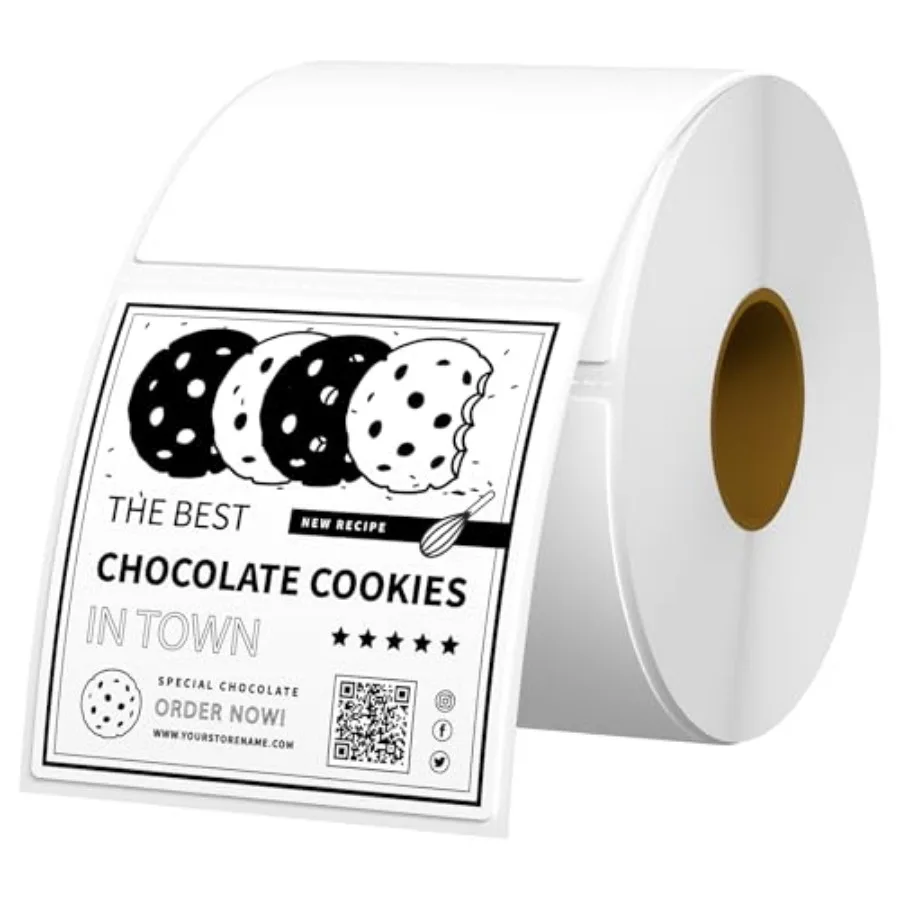 

2x2 Thermal Labels Square Direct Thermal Sticker Labels with Perforated Line, 500 Sheets/1 Roll,,for QR Code, Baking, Product L