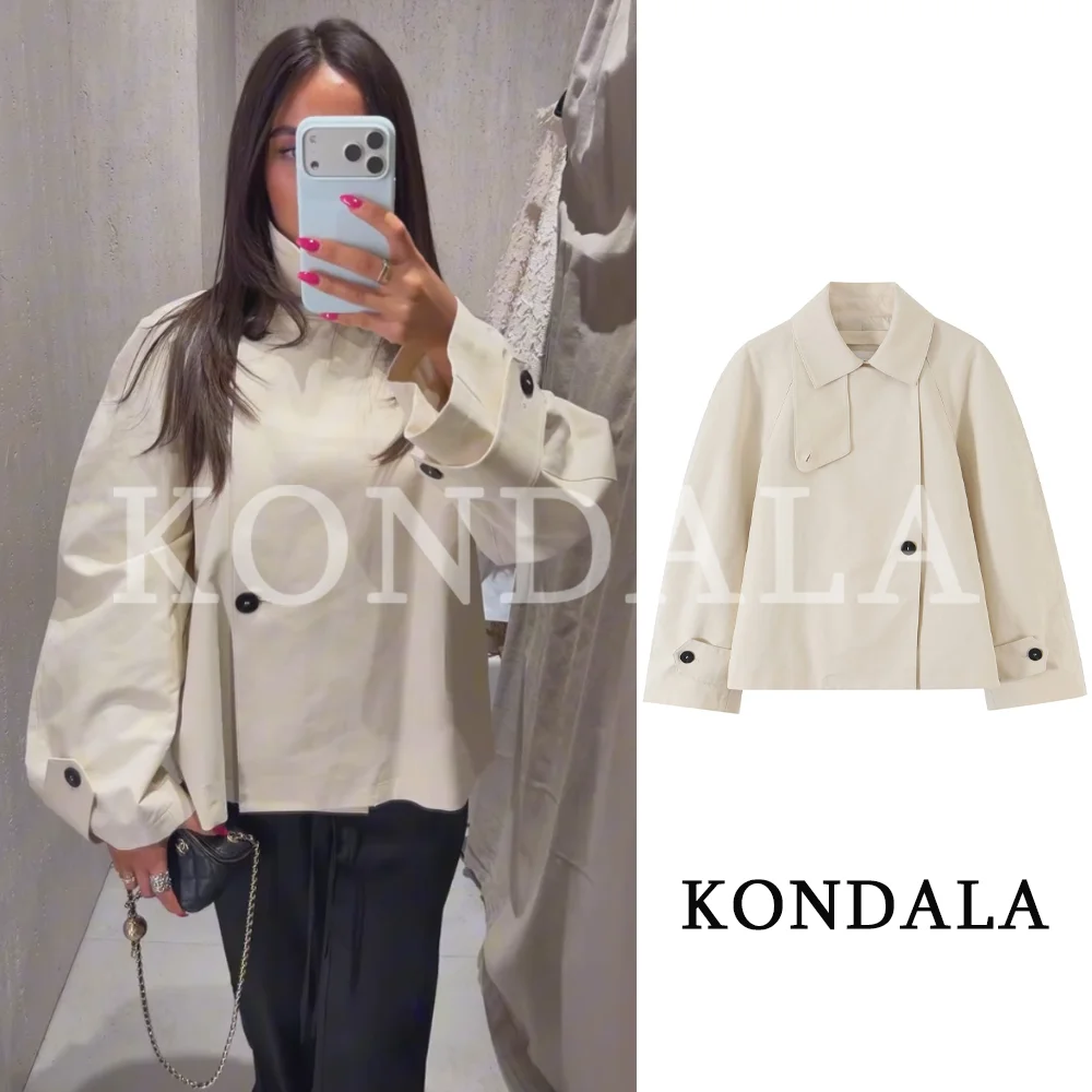 KONDALA Women Casual Short Trench Jacket Commute Elegant Buttons Coat 2026 Early Autumn/Fall Fashion High Street Trench Jacket
