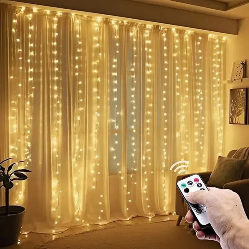 Holiday LED Curtain String Lights USB Plug 8 Lighting Modes Indoor Fairy Lights Decor Wedding Party Bedroom Window Night Light