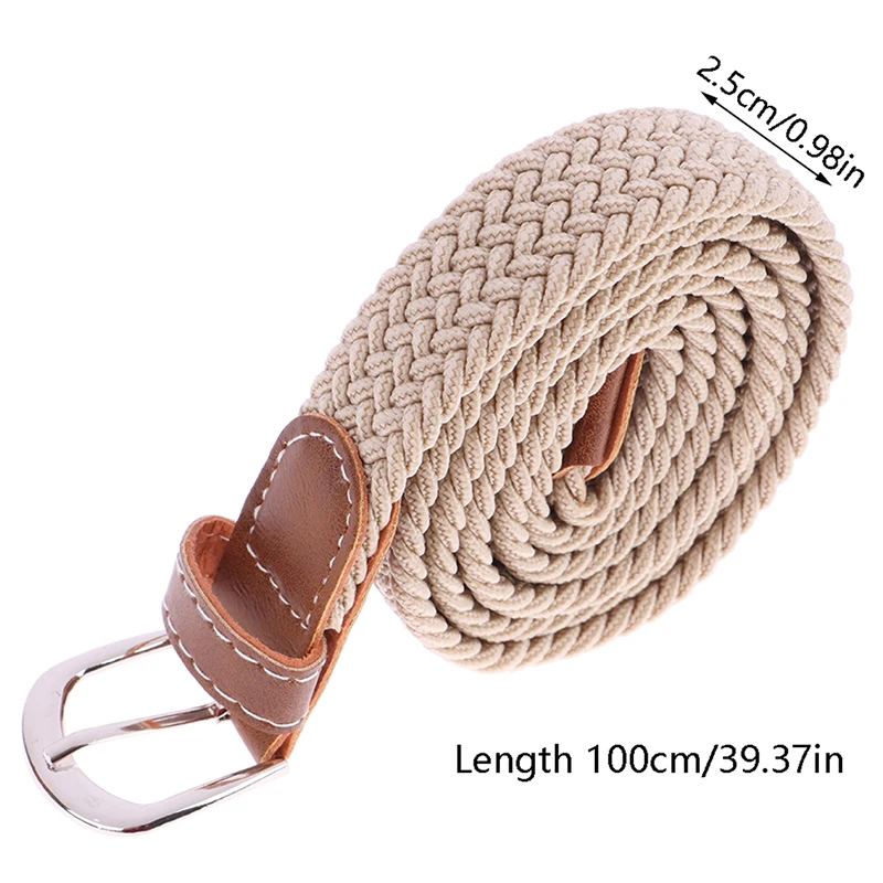 1Pc Fashion Belt Woven Canvas Belt Metal Buckle Men Women Elastic Braided Belt Punch Free