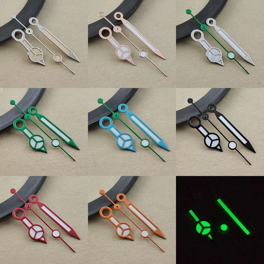 Relógio luminoso verde ponteiro mãos, relógio acessórios, NH35, NH36, 4R, movimento 7S