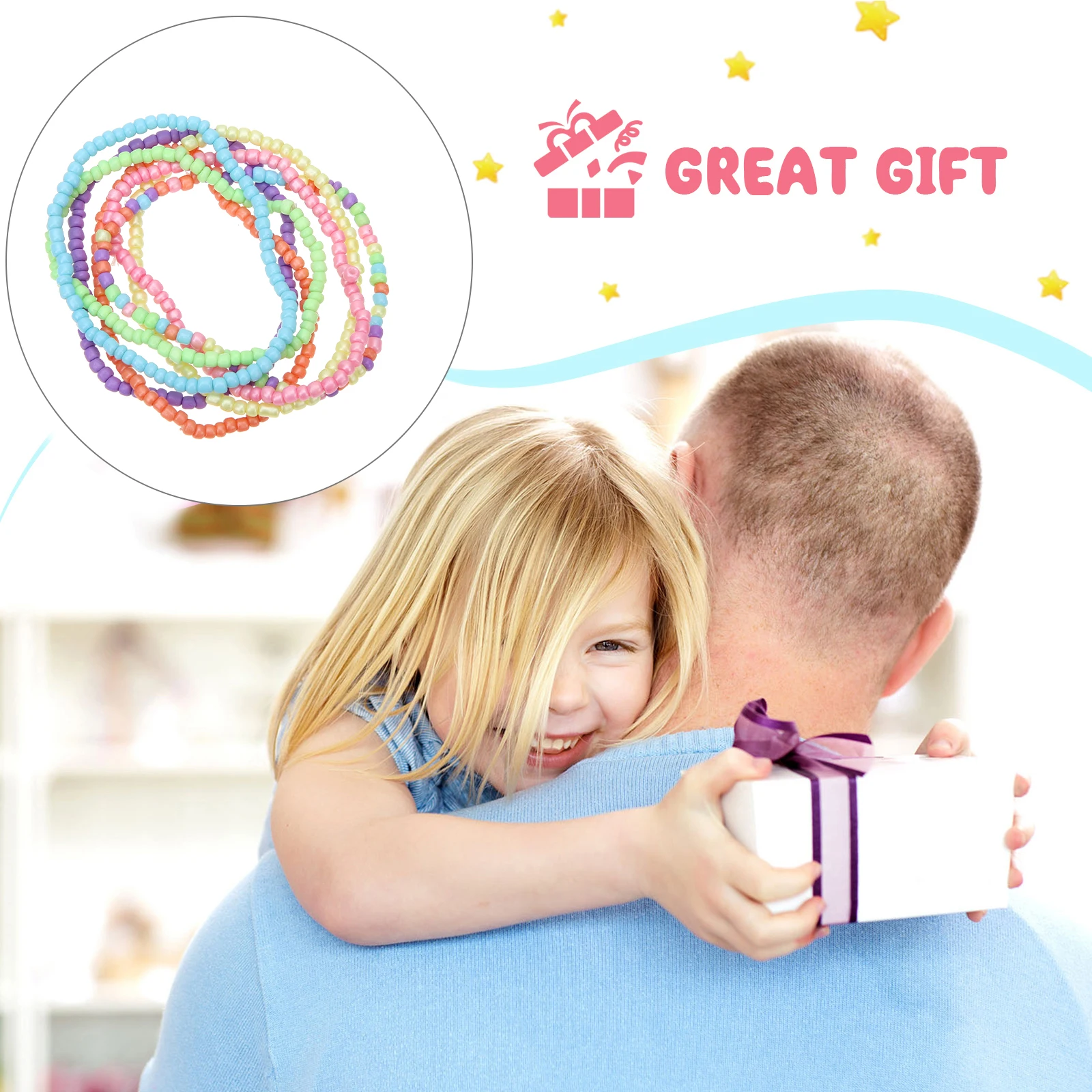 

7pcs Colorful Bead Bracelets Kids Girls Summer Holiday Jewelry Beaded Bracelet Pack Child Wristwear Bright Accessories Girl