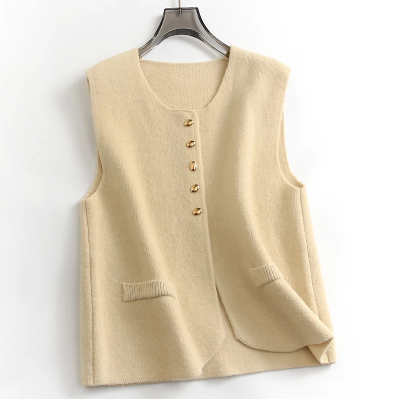 Otoño/Invierno suéter de punto mujer chaleco cárdigan Casual de un solo pecho sin mangas Top chaleco abrigos gris negro