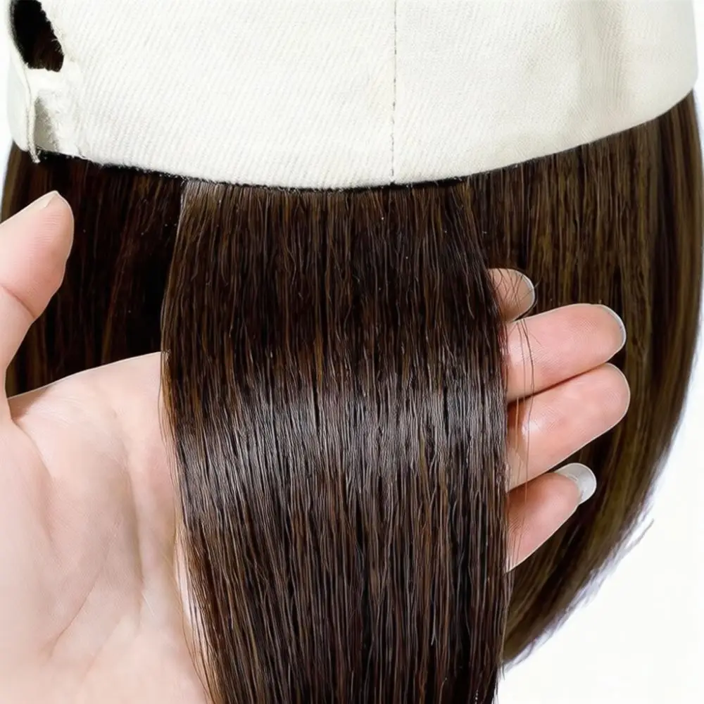 Short Bob Wig Baseball Cap Synthetic Hair Extension Natural Style Headwear For Women Daily Fashion Styling Accessory