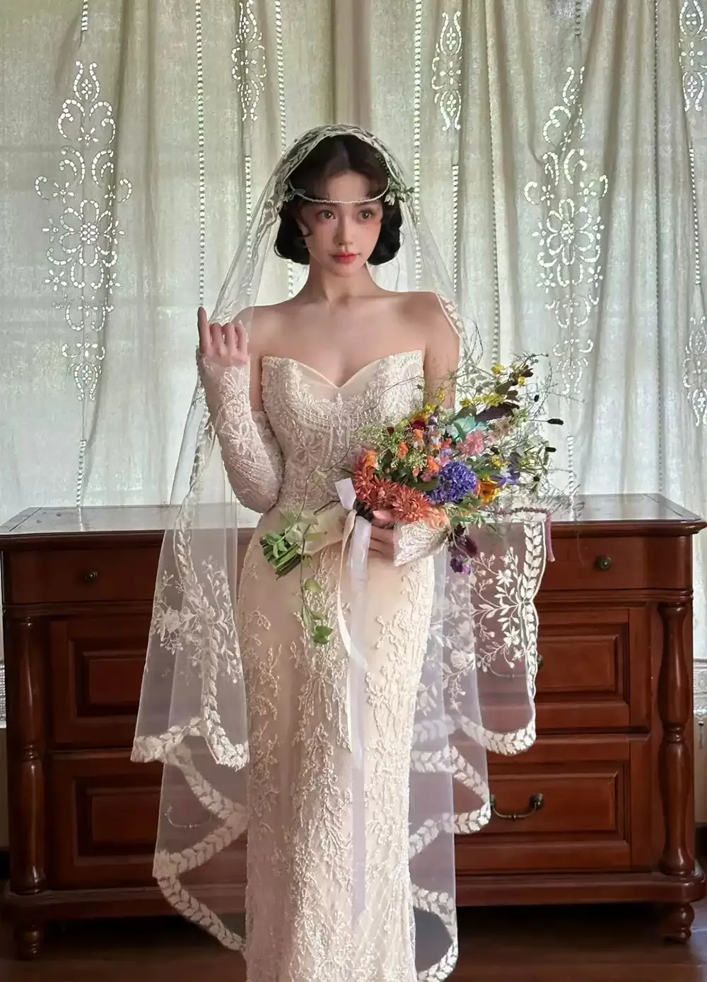 Veli da sposa fata Veli da sposa lunghi Veli da sposa con bordo applique ricamato avorio 1,5 * 1,5 1,5 * 2 1,5 * 3 m