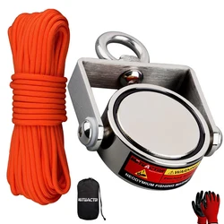 360 Rotatable 200KG Each Two sided Fishing Magnet Kit Lifting magnets Durable Rope N52 Strong Magnetic Metal Holding