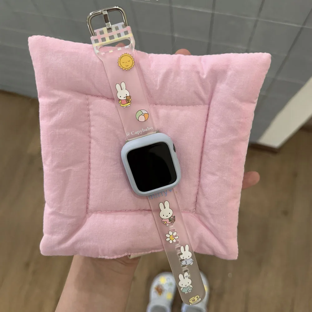 Kawaii Miffy Cute Iwatch S10 Watch Strap Cartoon Rabbit Printing Silicone Apple Wrist Watch Accessory Girl Festival Gift