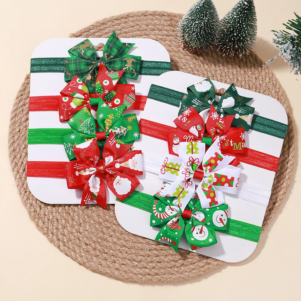 

4pcs/lot Christmas Print Bows Headband for Kids Girls New Year Party Decor Hairband Turban Headwear Baby Hair Accessories Gift