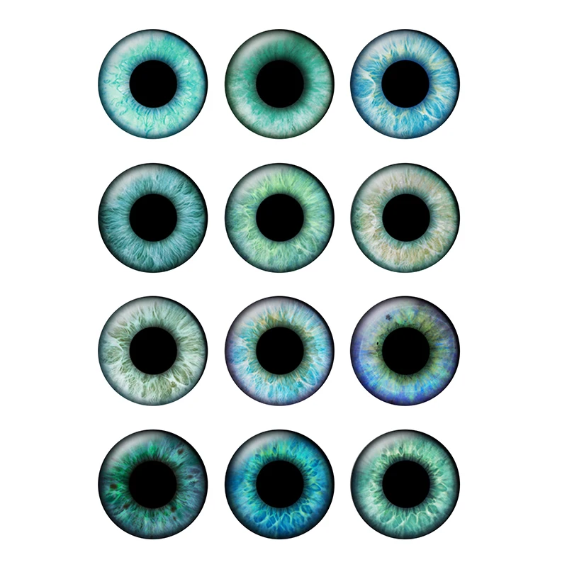 24pcs/bag 14mm Blue-green Pupil Eyes Chips Suitable for Blythe Doll Glass Cabochons DIY Accessories Bulk Items Wholesale H217