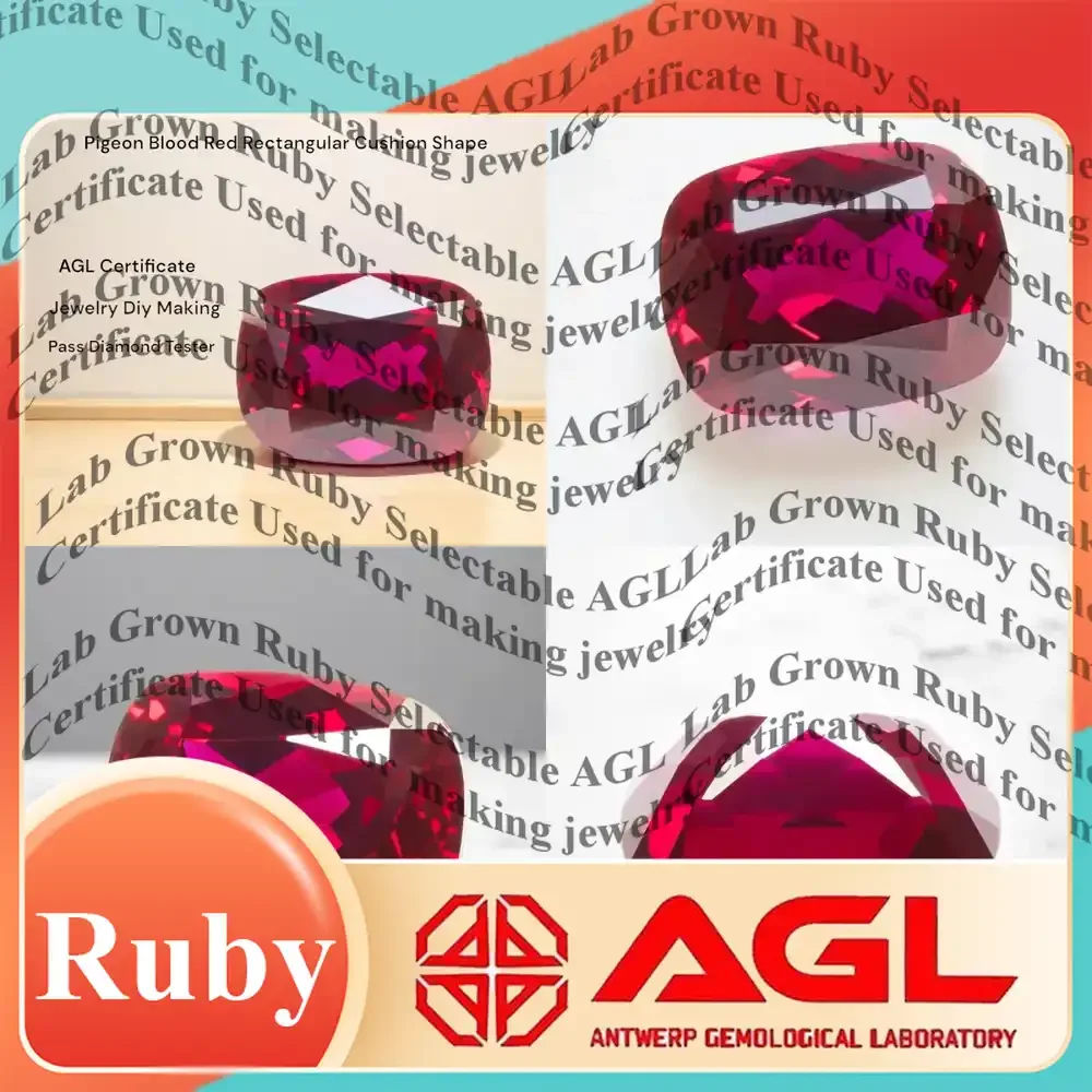 

Lab Grown Ruby for Pigeon Blood Red Rectangular Cushion Cut VVS1 Gemstone Charms DIY Jewelry Making Material with Certificate
