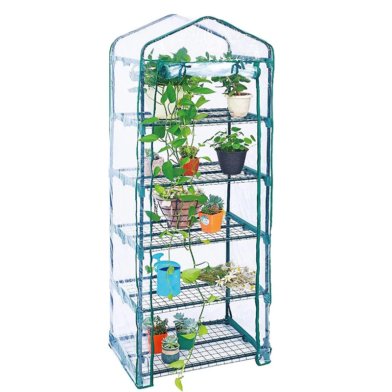 

5-Tier Garden Mini Greenhouse Portable for Indoor/Outdoor,Transparent Thick PVC Cover, Heavy Duty Frame