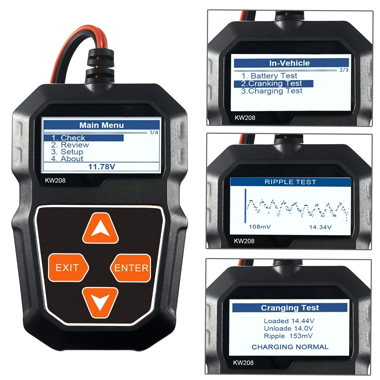 KONNWEI KW208 12V Car Battery Load Tester Professional Automotive Alternator Analyzer Waveform Voltage Test for Car/Boat/Moto