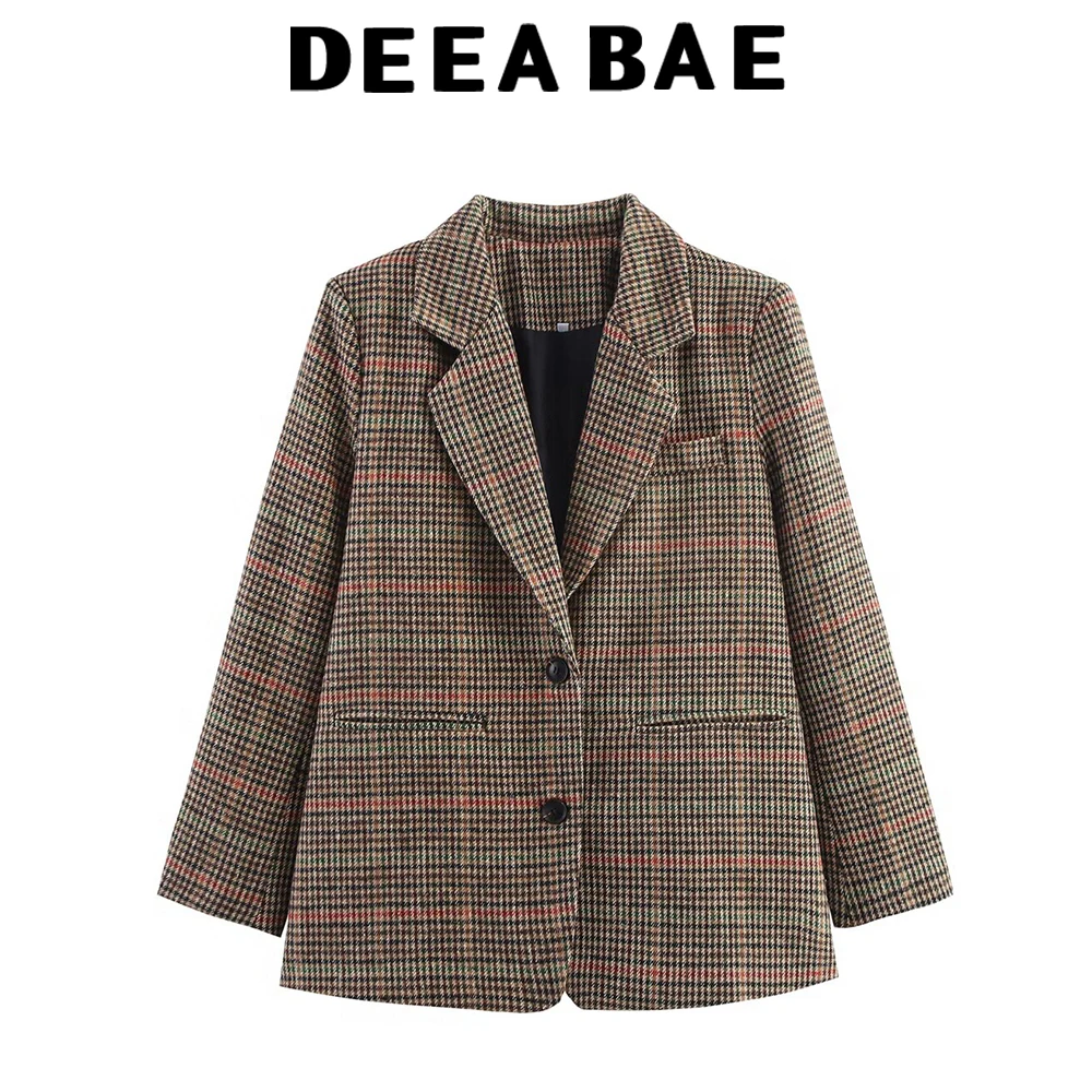 

DEEABAE Autumn new women's clothing fashion Qianniao grid high-end sense plaid woolen casual suit jacket