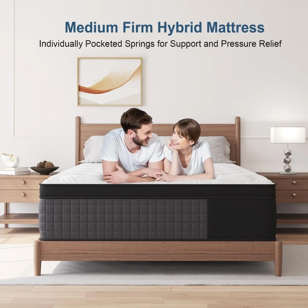 Hybrid Mattress with Gel Memory Foam,Motion Isolation Individually Wrapped Pocket Coils Mattress,Breathable Comfort Soft