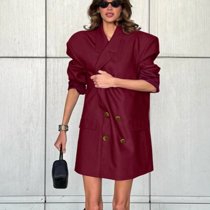 

2026 Design Sensation Hot Selling New Wine Red Loose Medium Long Personalized Suit Jacket for Women