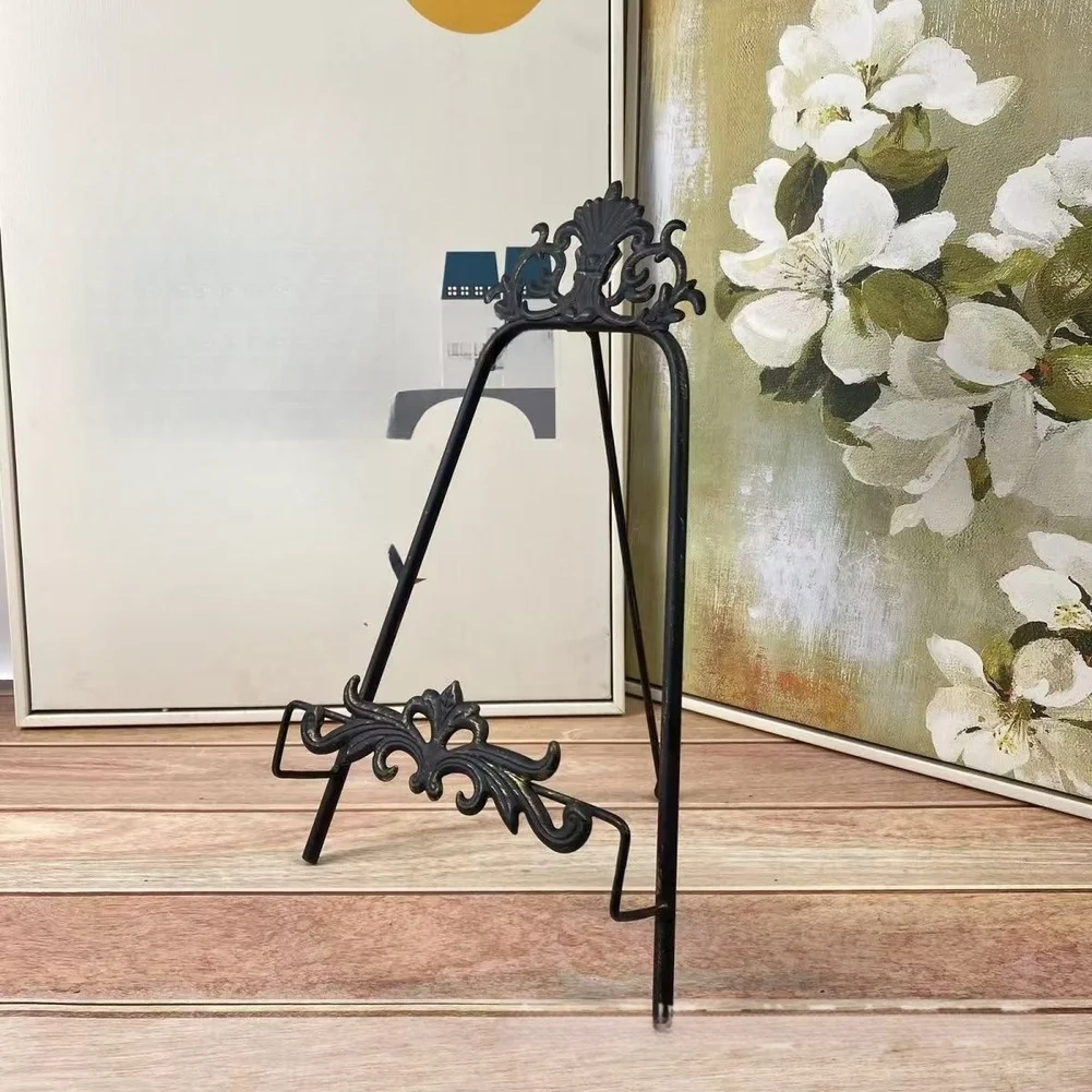 Vintage Iron Foldable Display Stand for Picture Frames Tea Cakes Artwork European for retro Style Black 23x22x35.5cm
