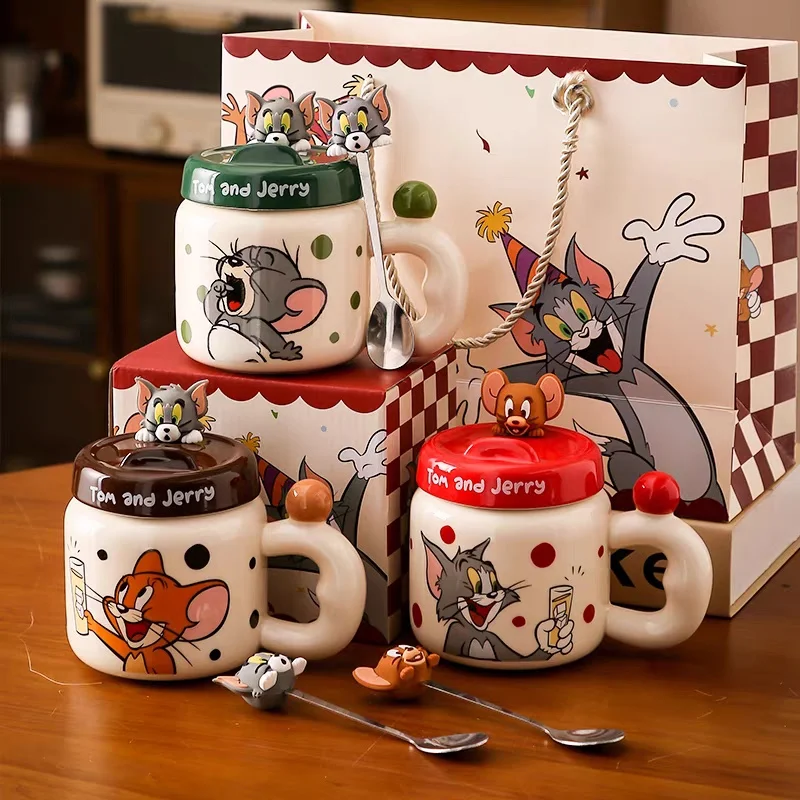 

Новая керамическая чашка для воды с рисунком аниме «Том и Джерри», 560 мл, для пары, для домашнего макияжа, милая чашка для завтрака, молока, кофе, подарок на день рождения, сюрприз