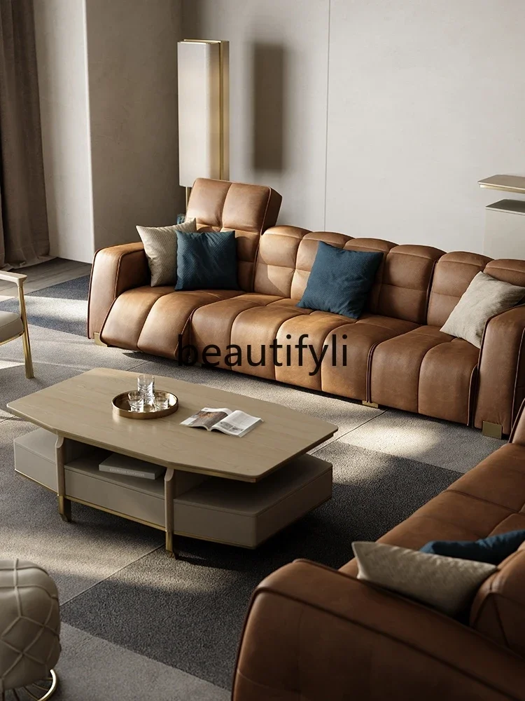 Light luxury multi-functional electric leather sofa first layer cowhide straight row Italian combination sofa