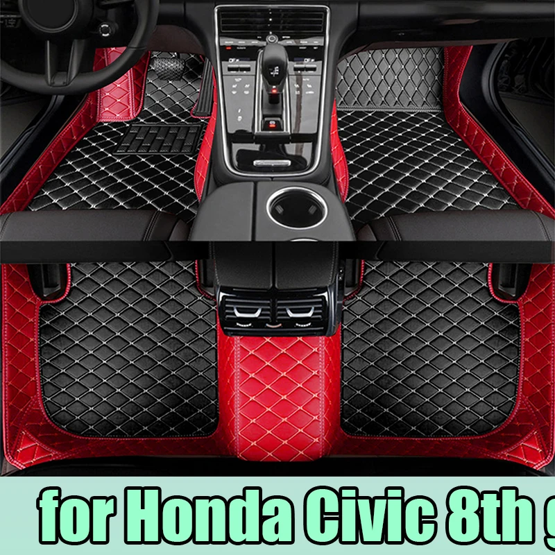 Custom Auto Luxury Leather Car Floor Mat For Honda Civic 8th gen 2006 2007 2008 Car Mat Full Set Women Waterproof Accessories