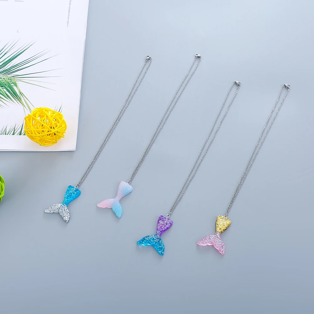 

4 Pcs Gradient Color Mermaid Necklace Party Favors Necklaces for Women Kids Girl Accessories