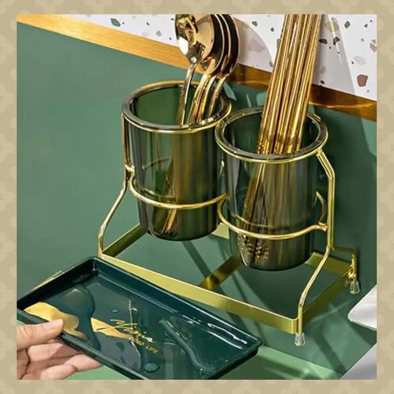 

AB45 Tableware With Metal Rack, Kitchen Utensil Holder Crock,Utensil Holder Flatware Cutlery Storage Organizer For Table,A Durab