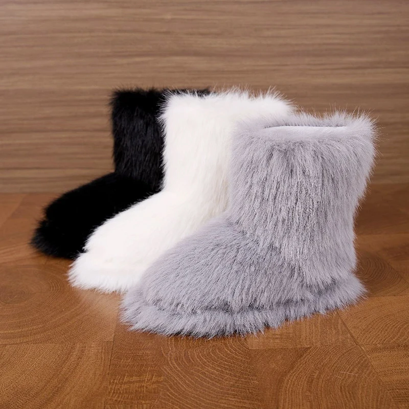 Winter Fluffy Ankle Boots Female Casual Plarform Women's Shoes Plush Luxury Designer Indoor Outdoor Fuzzy Fur Snow Booties Trend