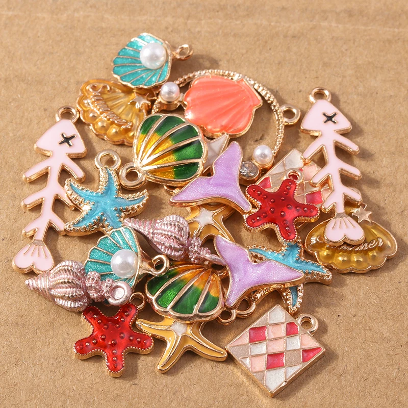 10pcs Cute Marine life Charms for Jewelry Making Enamel Starfish Shell Conch Charms Pendants DIY Necklace Earrings Accessori