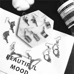 WKOUD Punk Cheap Sliver Handcuffs Blade Gun Drop Earrings Creativity Jewelry Accessories Women Simple Cool Wholesale Pistols