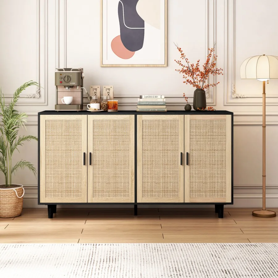 4-Door Rattan Decorative Storage Cabinet Elegant and Functional Cabinet for Bedroom,Living Room,Office 62