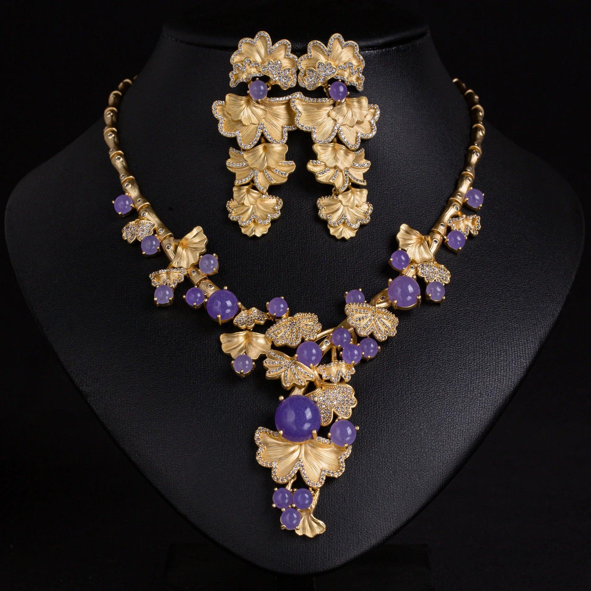 Bridal Crown Necklace & Earrings Set, Wedding Gown Jewelry 2-Piece for Bride Women