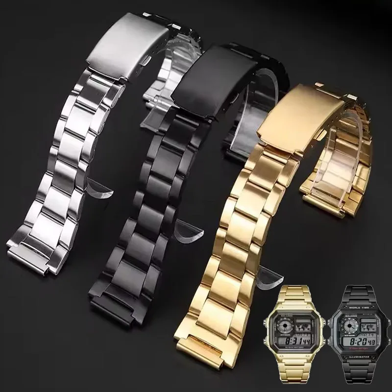 

Ремешок из нержавеющей стали 18 мм для Casio AE1200/1300 A159W-N1 A158 A168 F91W AQ-230 Series, ультратонкий металлический стальной браслет унисекс