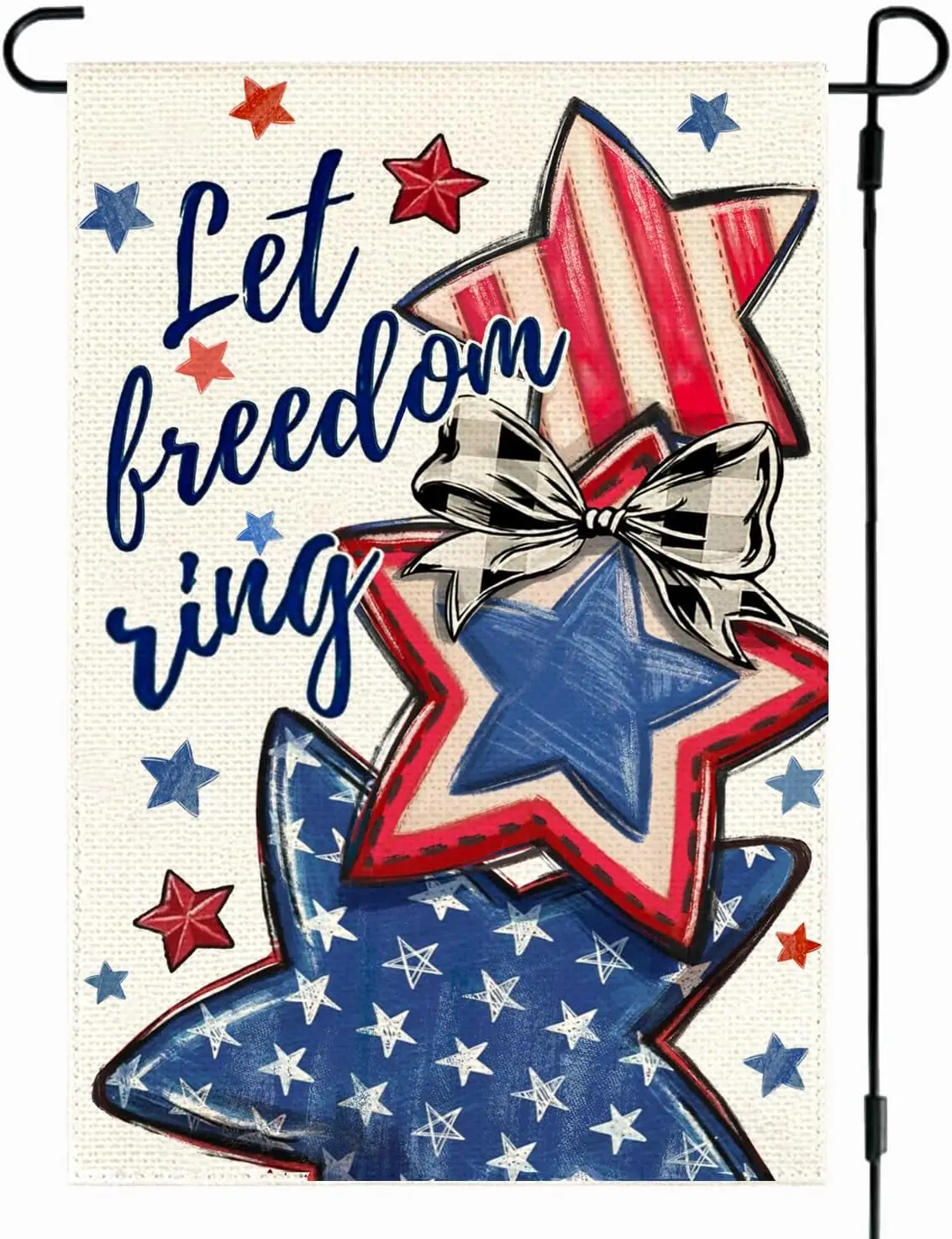 Let Freedom Ring Patriotic Garden Flag 12x18 Inch Double Sided – Watercolor Stars Red White Blue Heavy Duty Polyester Outdoo WWP