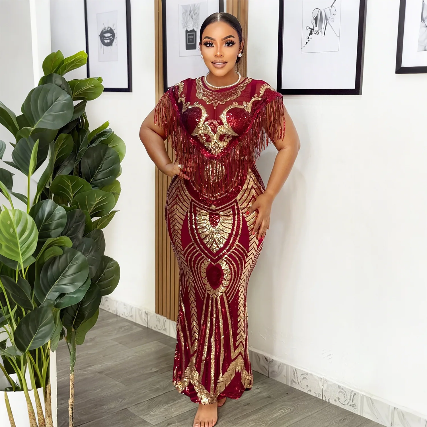 Cy901954 Fashionable Circular Neck Tassel Sequin. Clothes For Women, Smart Fit For Parts Summer Maxi Dress Prom Midi Luxury