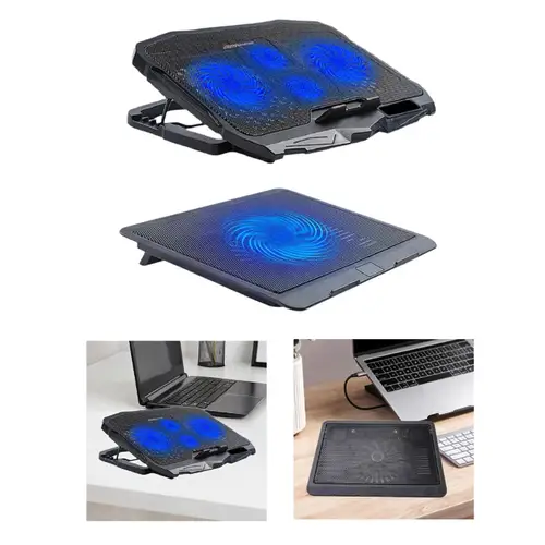 1 unidad de almohadilla de refrigeración para ventilador de ordenador portátil con ventiladores grandes, ventilador de refrigeración para portátil con puerto USB 2 en 1, almohadilla de soporte ajustable con luz LED azul