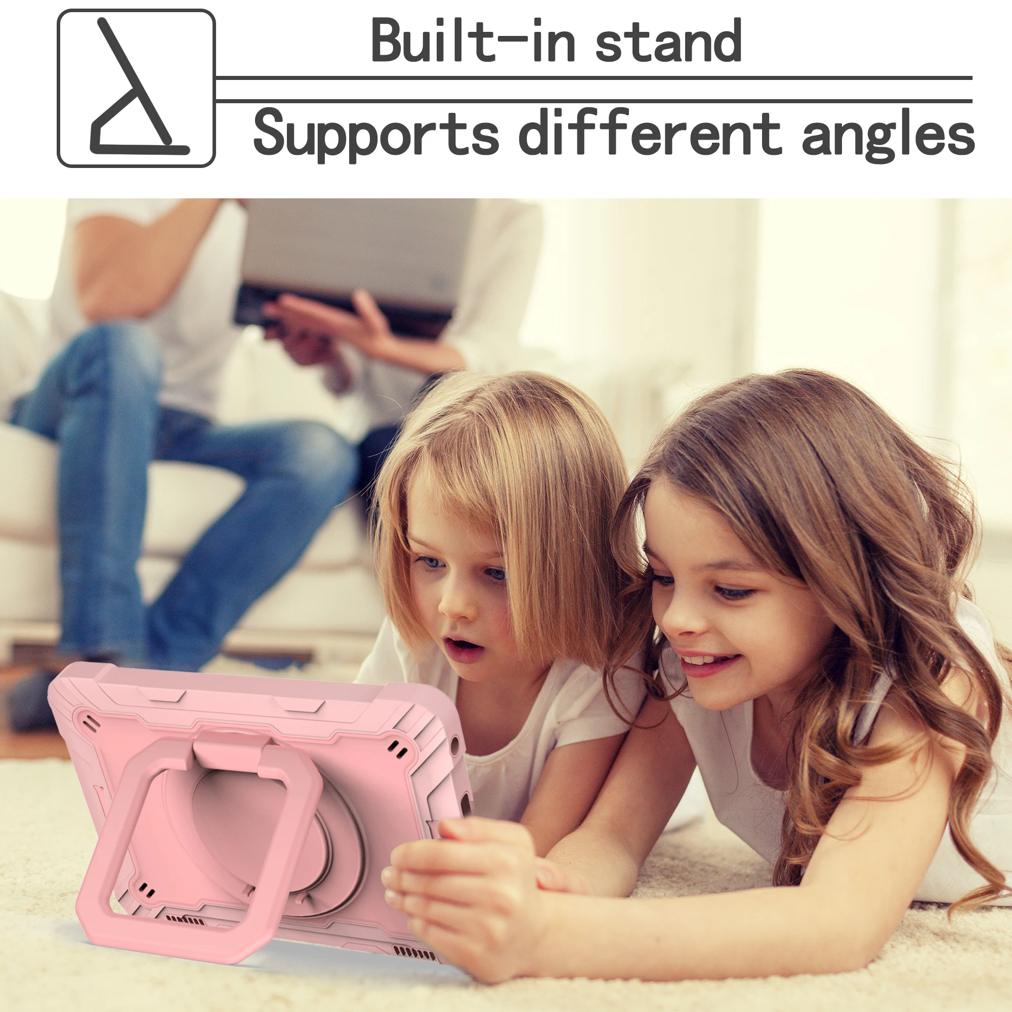 360 Rotating Case for Amazon Fire HD8 Plus 2020 10th Generation Handle Grip Stand Cover Shockproof Shoulder Strap Kids Funda # R view 5