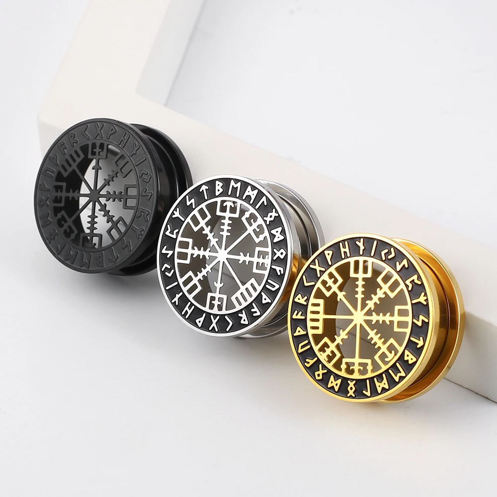 Twolobes 2PCS Stainless Steel Norse Mythology Rune Ear Gauges Tunnels Expander Piercing Men Women Body Jewelry Plugs Stretcher