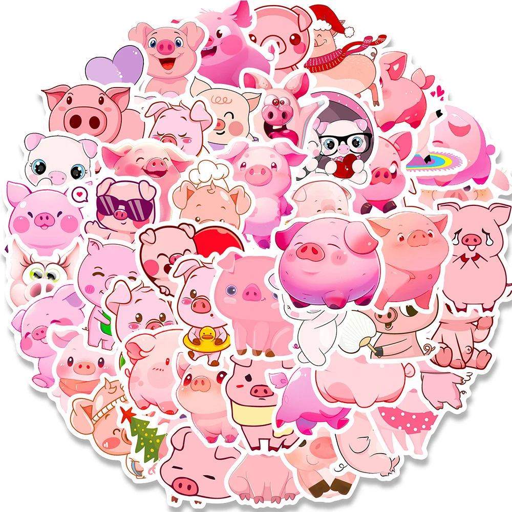 10/30/50pcs Cartoon Pink Ins Pig Stickers Cute Animal Waterproof Sticker Notebook Luggage Guitar Phone Kids Graffiti Toys Decal