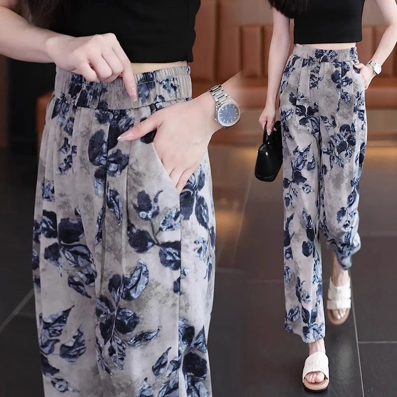 High Waist Draped Loose Straight Leg Casual Pants Women's Summer New Style Ink Painting Print Wide Leg Pants Casual Style