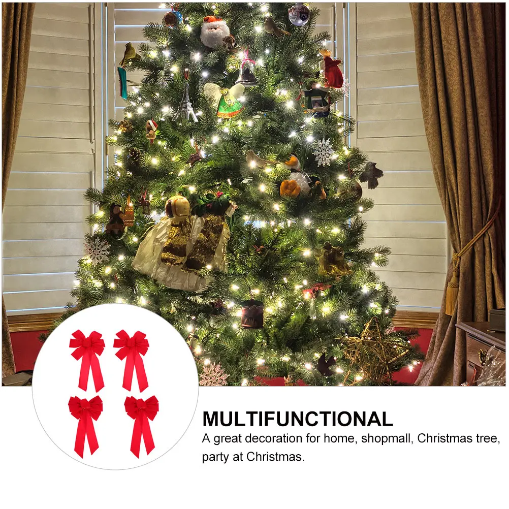

4 Pcs Flannel Christmas Bow Tree Adornment Xmas Ornament Bowknot Decor Decors Decorations