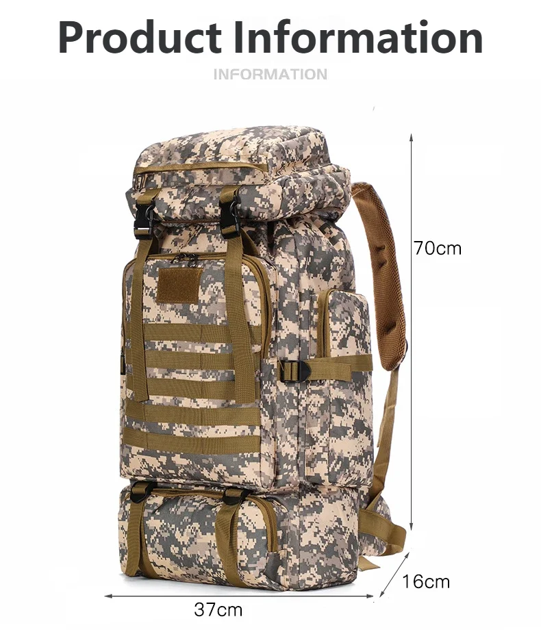 

80L Capacity Waterproof Camouflage Mountaineering Bag for Leisure Tactics Outdoor Sports Hiking Travel Duffle Bag