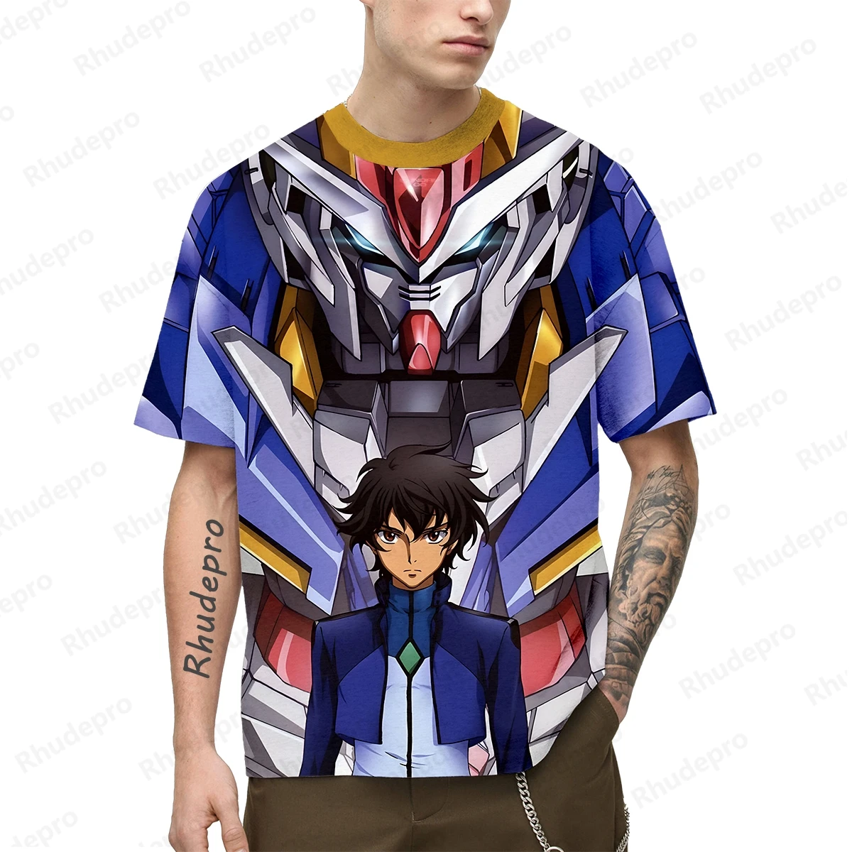 Camiseta Gundam estilo Harajuku masculina, modelo Y2K, camiseta de ginástica para cosplay, tops estampados em 3D, streetwear casual, manga curta,