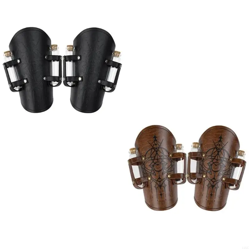 2025 ใหม่ยุคกลางนูน Alchemies แขน Bracers 4 Cork Vials,แฟนตาซี Faux หนัง Arm Guards Archer Gauntlets ของขวัญ